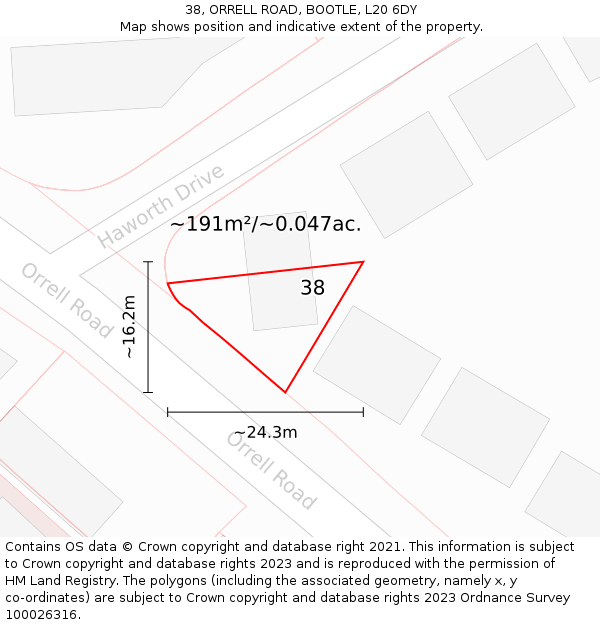 38, ORRELL ROAD, BOOTLE, L20 6DY: Plot and title map