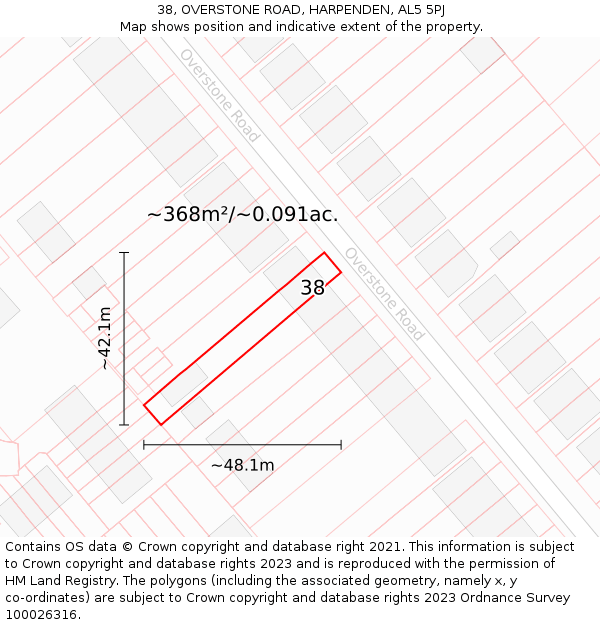 38, OVERSTONE ROAD, HARPENDEN, AL5 5PJ: Plot and title map
