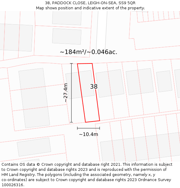 38, PADDOCK CLOSE, LEIGH-ON-SEA, SS9 5QR: Plot and title map