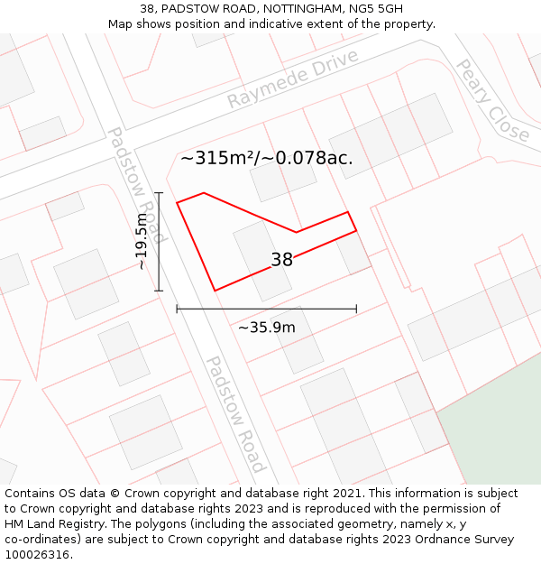 38, PADSTOW ROAD, NOTTINGHAM, NG5 5GH: Plot and title map