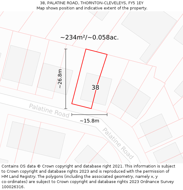 38, PALATINE ROAD, THORNTON-CLEVELEYS, FY5 1EY: Plot and title map