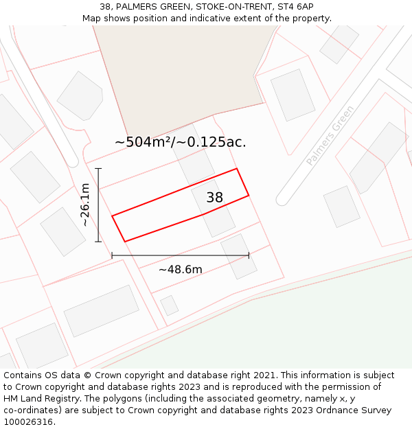 38, PALMERS GREEN, STOKE-ON-TRENT, ST4 6AP: Plot and title map