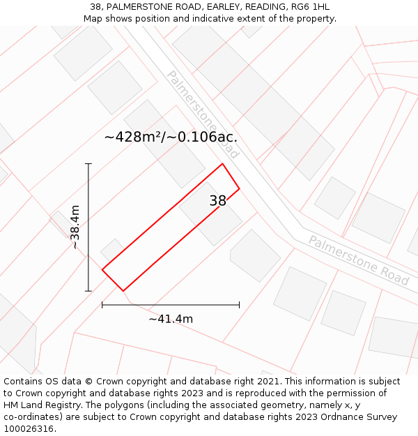 38, PALMERSTONE ROAD, EARLEY, READING, RG6 1HL: Plot and title map
