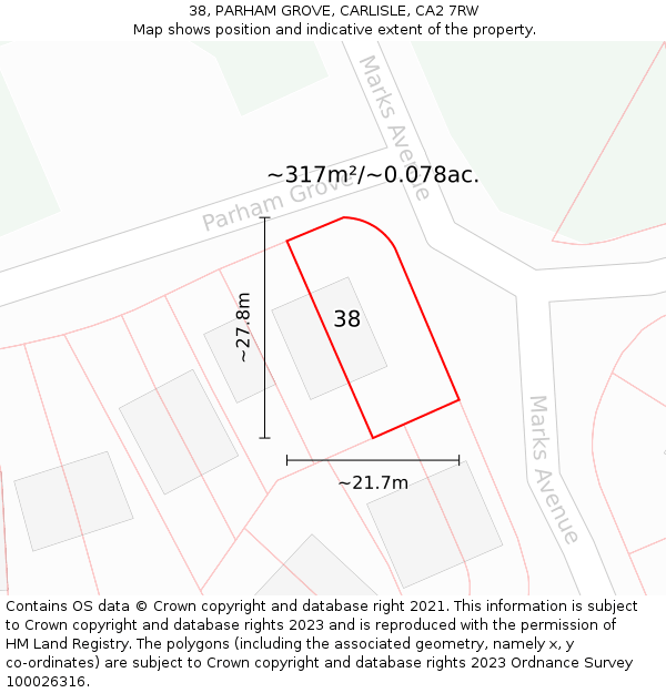 38, PARHAM GROVE, CARLISLE, CA2 7RW: Plot and title map