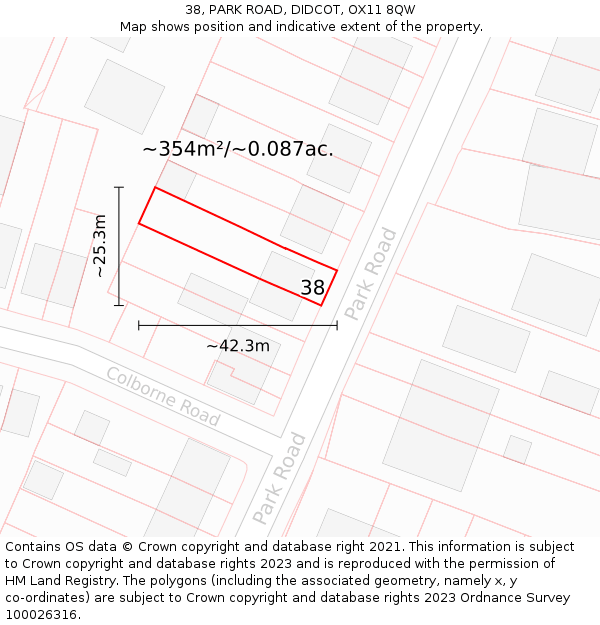 38, PARK ROAD, DIDCOT, OX11 8QW: Plot and title map