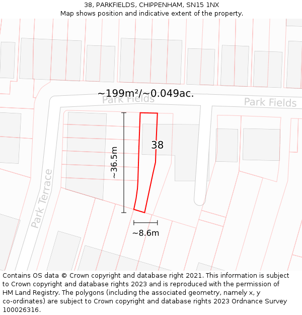 38, PARKFIELDS, CHIPPENHAM, SN15 1NX: Plot and title map