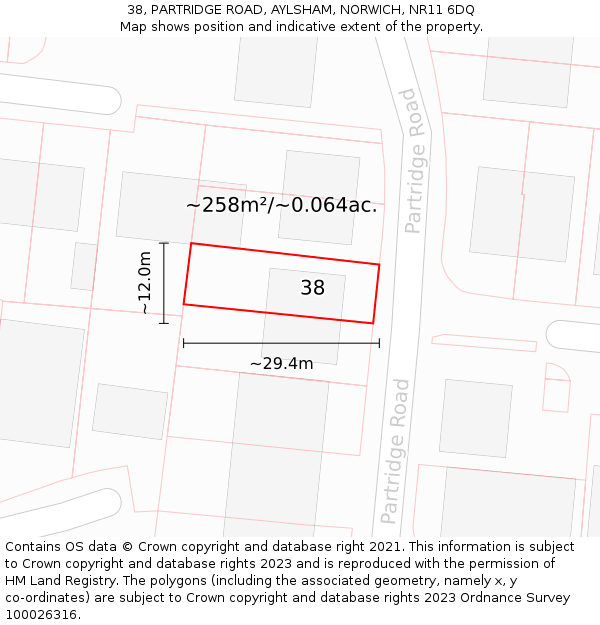 38, PARTRIDGE ROAD, AYLSHAM, NORWICH, NR11 6DQ: Plot and title map