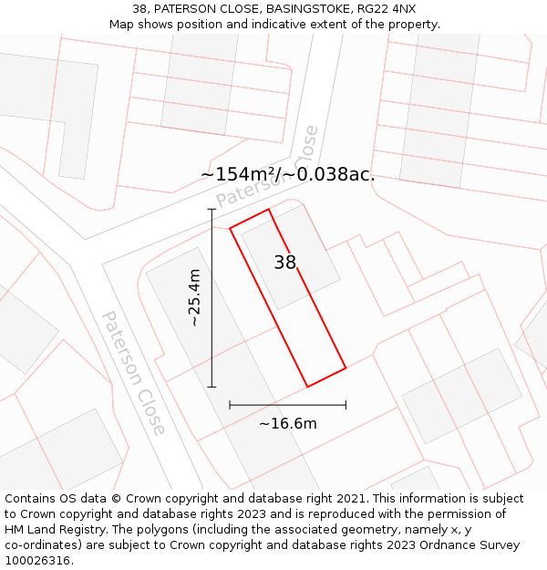 38, PATERSON CLOSE, BASINGSTOKE, RG22 4NX: Plot and title map