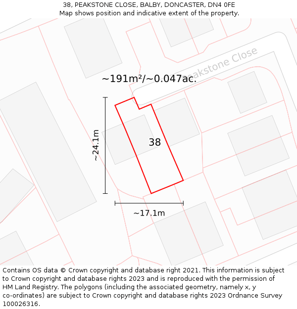38, PEAKSTONE CLOSE, BALBY, DONCASTER, DN4 0FE: Plot and title map
