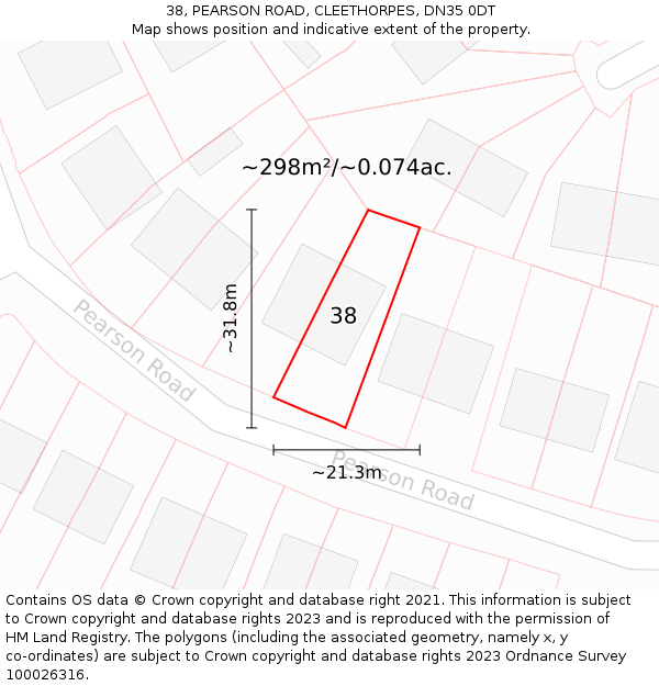 38, PEARSON ROAD, CLEETHORPES, DN35 0DT: Plot and title map