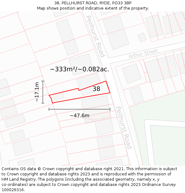 38, PELLHURST ROAD, RYDE, PO33 3BP: Plot and title map