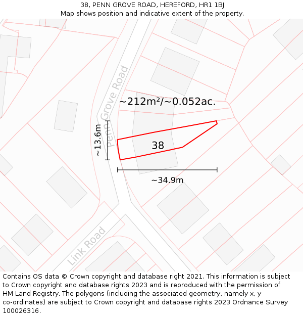 38, PENN GROVE ROAD, HEREFORD, HR1 1BJ: Plot and title map