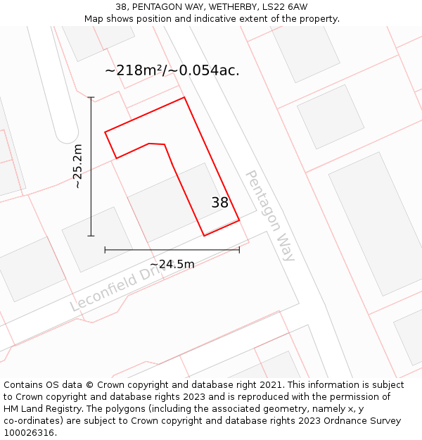 38, PENTAGON WAY, WETHERBY, LS22 6AW: Plot and title map