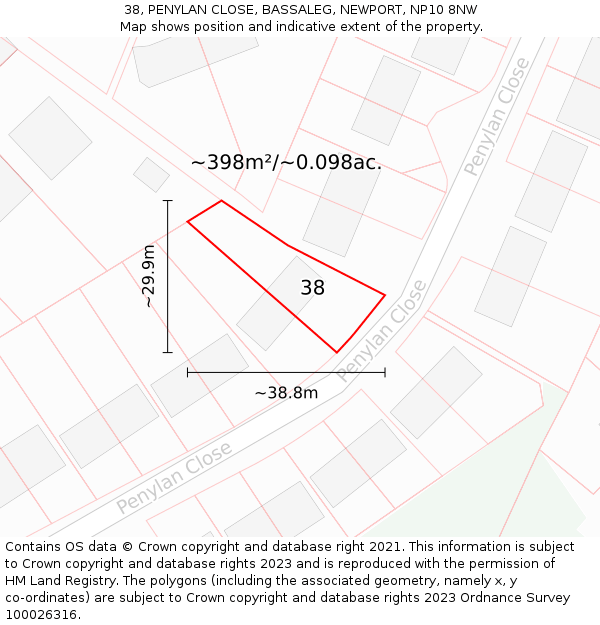 38, PENYLAN CLOSE, BASSALEG, NEWPORT, NP10 8NW: Plot and title map