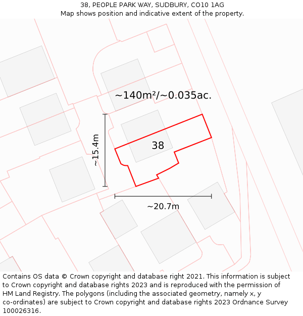 38, PEOPLE PARK WAY, SUDBURY, CO10 1AG: Plot and title map