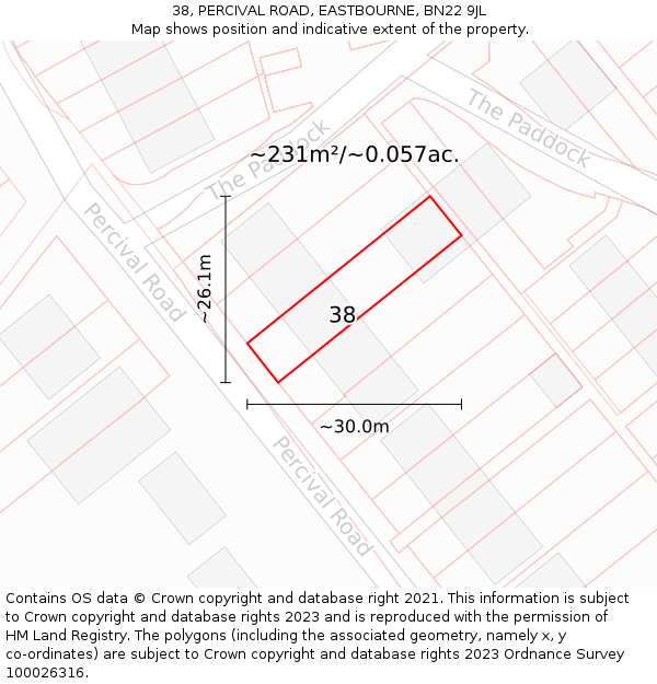 38, PERCIVAL ROAD, EASTBOURNE, BN22 9JL: Plot and title map