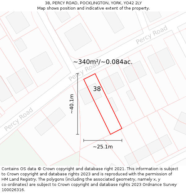 38, PERCY ROAD, POCKLINGTON, YORK, YO42 2LY: Plot and title map