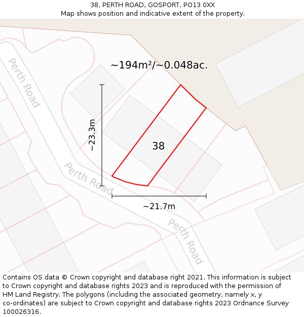 38, PERTH ROAD, GOSPORT, PO13 0XX: Plot and title map