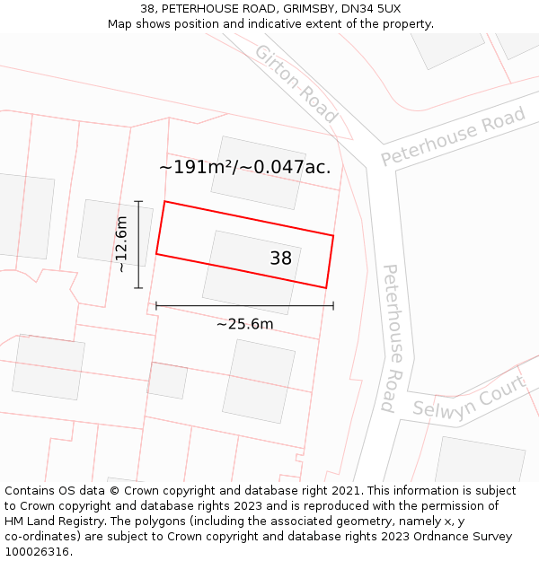 38, PETERHOUSE ROAD, GRIMSBY, DN34 5UX: Plot and title map