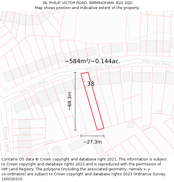38, PHILIP VICTOR ROAD, BIRMINGHAM, B20 2QD: Plot and title map