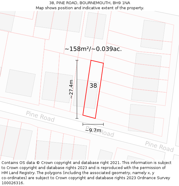 38, PINE ROAD, BOURNEMOUTH, BH9 1NA: Plot and title map