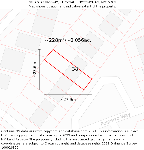 38, POLPERRO WAY, HUCKNALL, NOTTINGHAM, NG15 6JS: Plot and title map