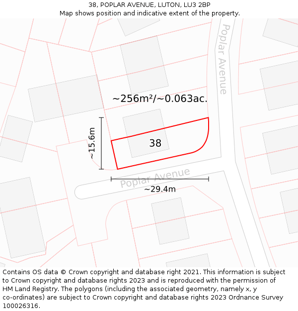 38, POPLAR AVENUE, LUTON, LU3 2BP: Plot and title map