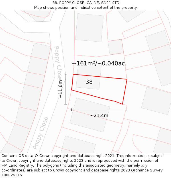 38, POPPY CLOSE, CALNE, SN11 9TD: Plot and title map