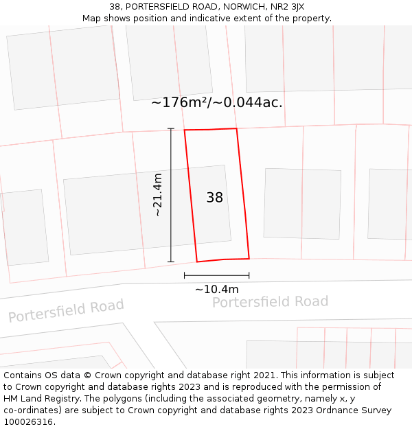 38, PORTERSFIELD ROAD, NORWICH, NR2 3JX: Plot and title map