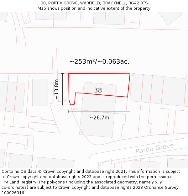38, PORTIA GROVE, WARFIELD, BRACKNELL, RG42 3TS: Plot and title map