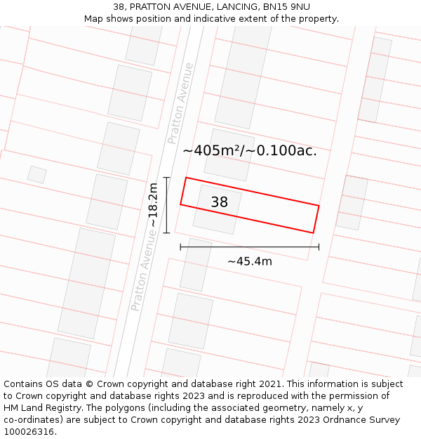 38, PRATTON AVENUE, LANCING, BN15 9NU: Plot and title map