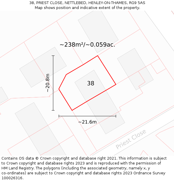38, PRIEST CLOSE, NETTLEBED, HENLEY-ON-THAMES, RG9 5AS: Plot and title map