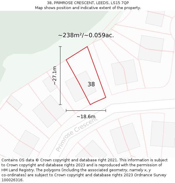 38, PRIMROSE CRESCENT, LEEDS, LS15 7QP: Plot and title map