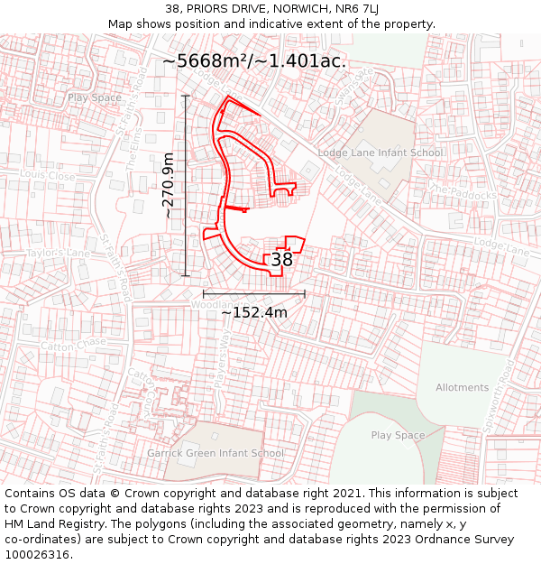 38, PRIORS DRIVE, NORWICH, NR6 7LJ: Plot and title map