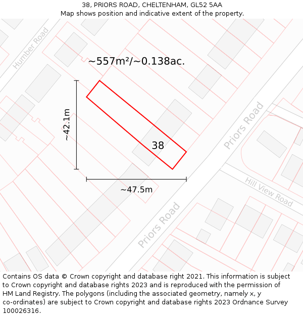 38, PRIORS ROAD, CHELTENHAM, GL52 5AA: Plot and title map