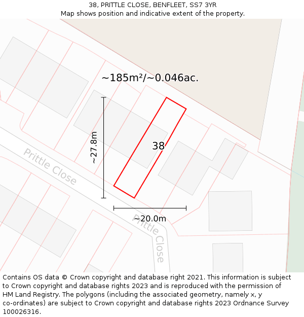 38, PRITTLE CLOSE, BENFLEET, SS7 3YR: Plot and title map