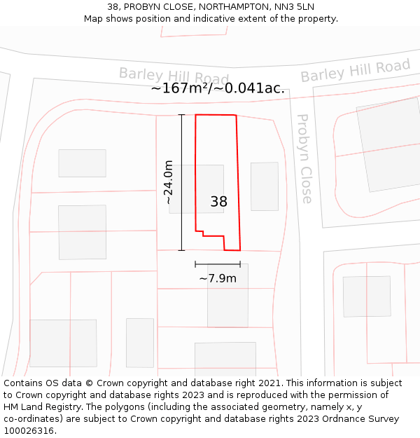 38, PROBYN CLOSE, NORTHAMPTON, NN3 5LN: Plot and title map