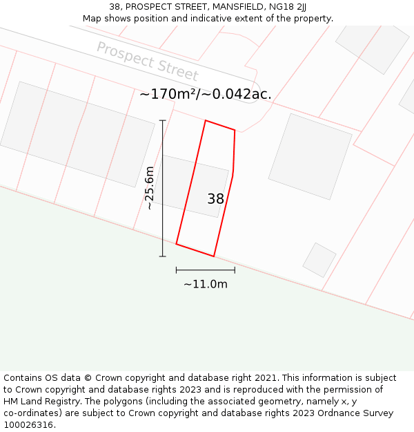 38, PROSPECT STREET, MANSFIELD, NG18 2JJ: Plot and title map