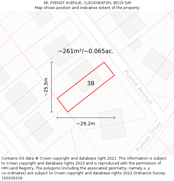 38, PYENOT AVENUE, CLECKHEATON, BD19 5AY: Plot and title map