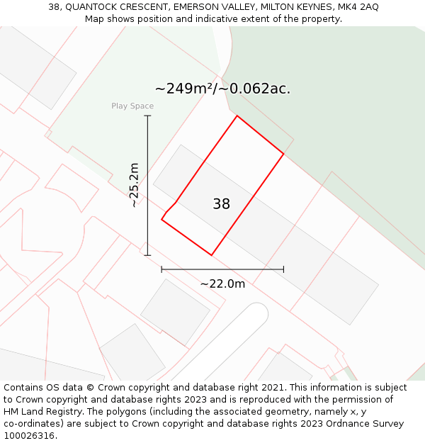38, QUANTOCK CRESCENT, EMERSON VALLEY, MILTON KEYNES, MK4 2AQ: Plot and title map