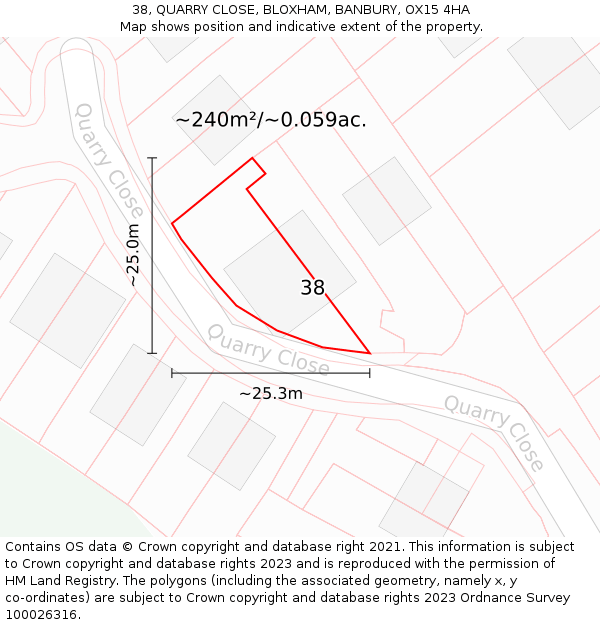 38, QUARRY CLOSE, BLOXHAM, BANBURY, OX15 4HA: Plot and title map