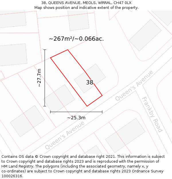 38, QUEENS AVENUE, MEOLS, WIRRAL, CH47 0LX: Plot and title map