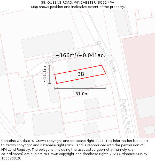 38, QUEENS ROAD, WINCHESTER, SO22 4PH: Plot and title map