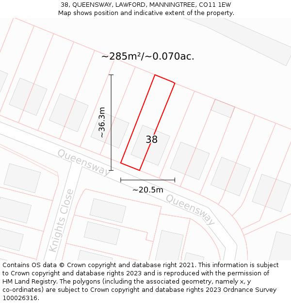 38, QUEENSWAY, LAWFORD, MANNINGTREE, CO11 1EW: Plot and title map