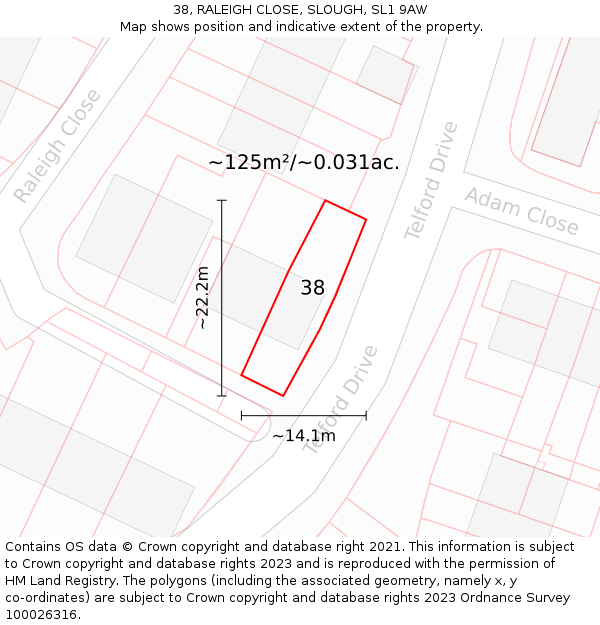 38, RALEIGH CLOSE, SLOUGH, SL1 9AW: Plot and title map
