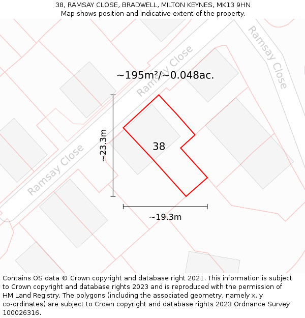 38, RAMSAY CLOSE, BRADWELL, MILTON KEYNES, MK13 9HN: Plot and title map