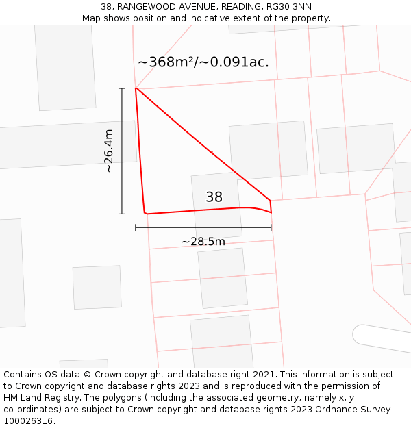 38, RANGEWOOD AVENUE, READING, RG30 3NN: Plot and title map