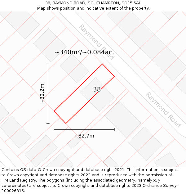 38, RAYMOND ROAD, SOUTHAMPTON, SO15 5AL: Plot and title map