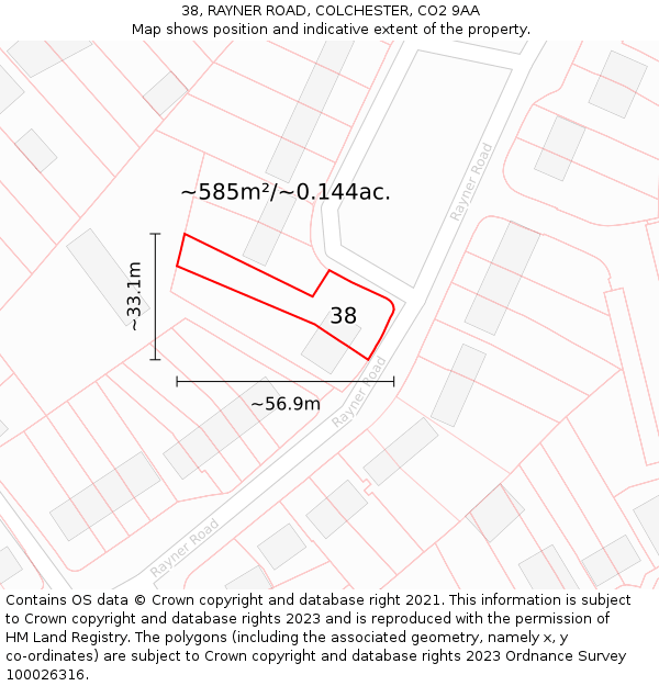 38, RAYNER ROAD, COLCHESTER, CO2 9AA: Plot and title map