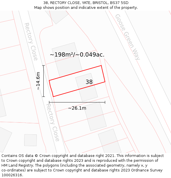 38, RECTORY CLOSE, YATE, BRISTOL, BS37 5SD: Plot and title map
